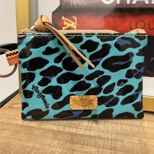 Consuela Gem Blue and Black Leopard Print Wristlet